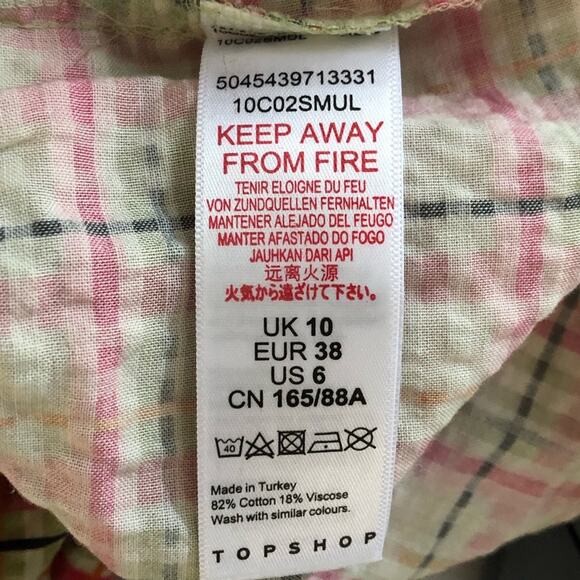 Topshop Check Plaid Smock Mini Dress Size 6 Y2K Babydoll Boho Puff Sleeve Retro - Picture 10 of 16